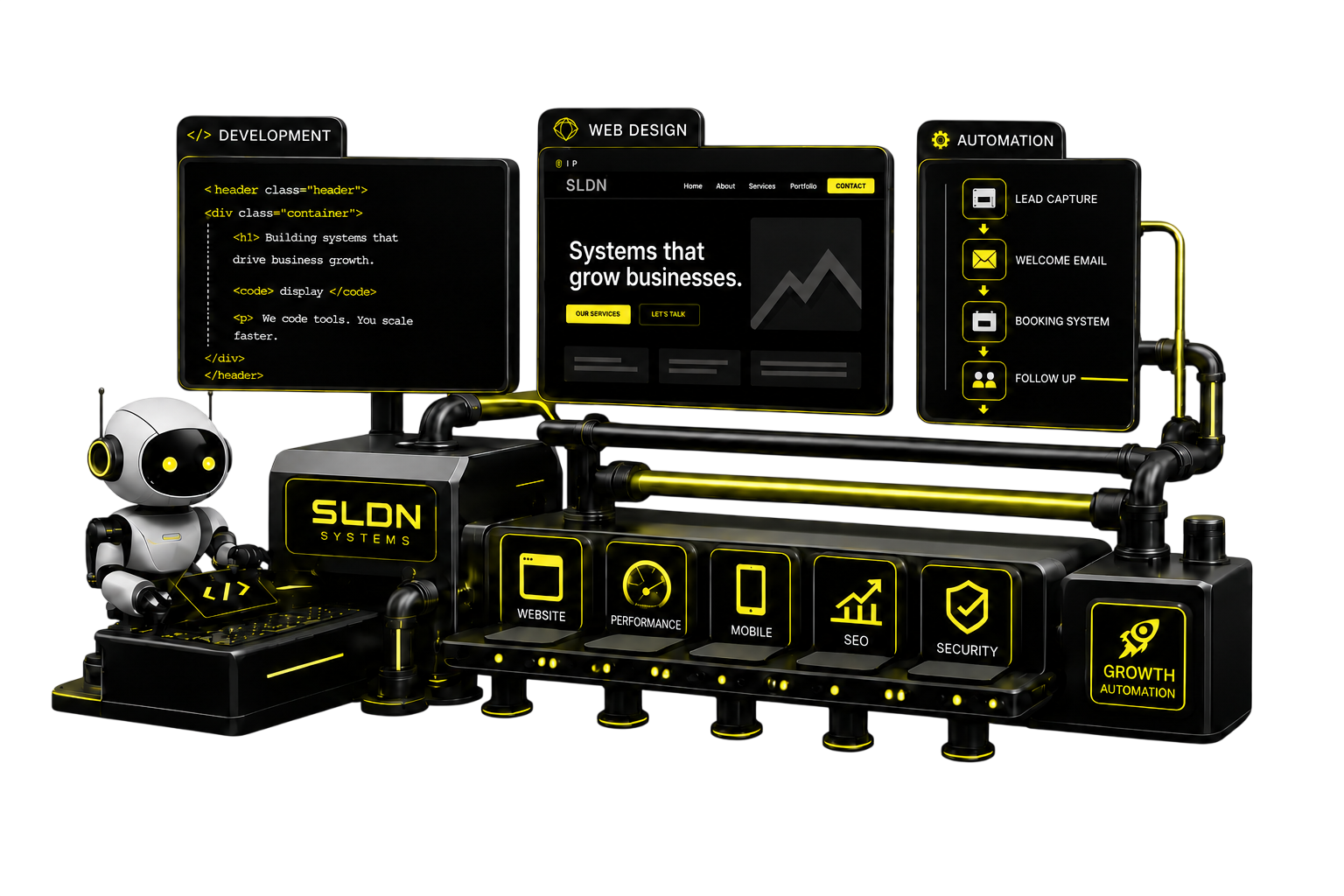 SLDN Systems — web design, development and automation illustration